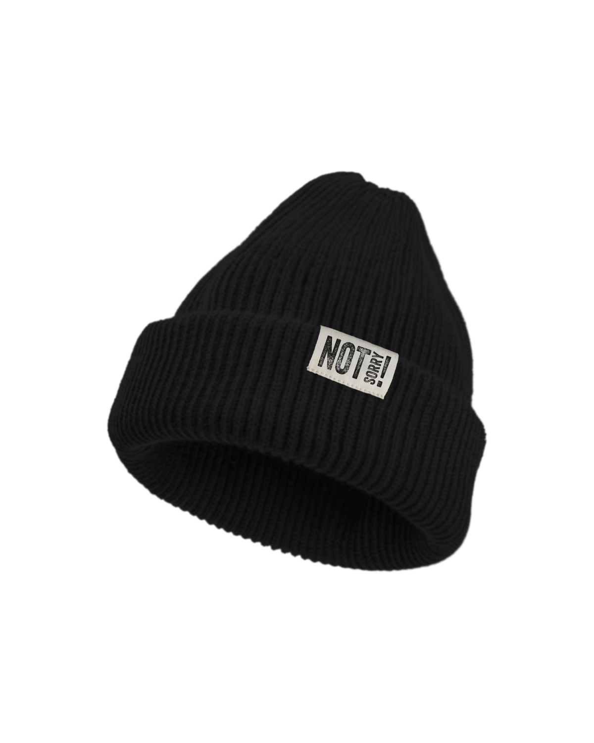 Beanie "NOT Sorry!" mit Label soft-rib